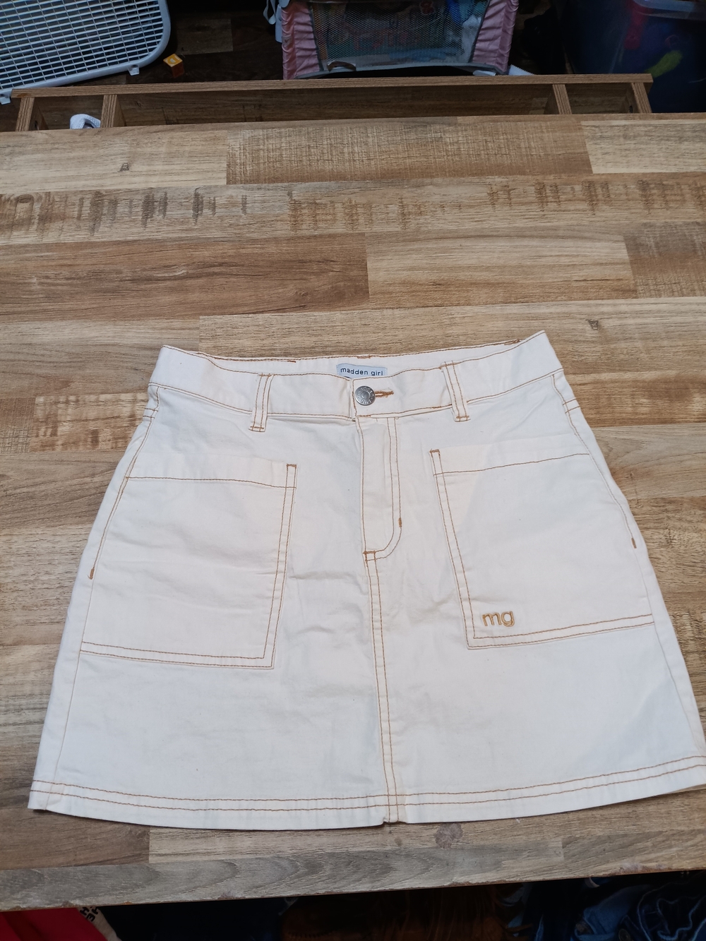 Madden Girl Cream Denim A-Line Skirt Size Xl-12